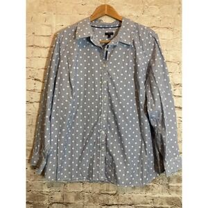 Talbots Top Womens 2X Blue Pinstripes & Polka Dots Button Up Cotton Plus